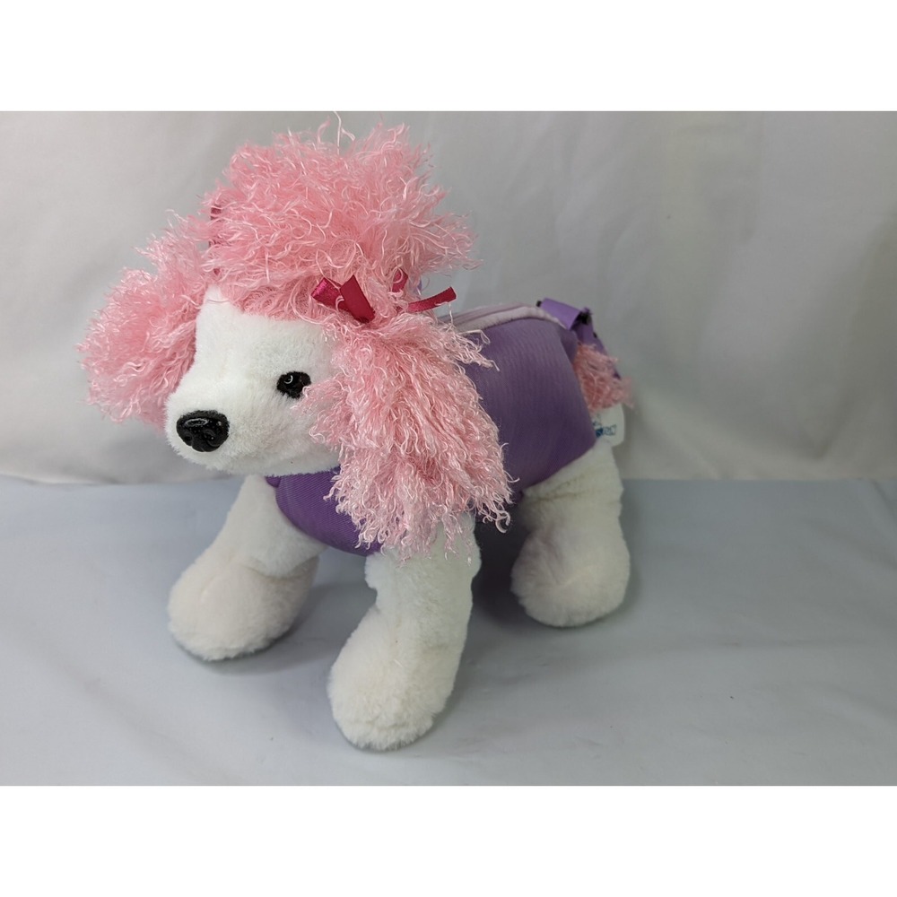 Hugfun White Dog Plush Purse 8 Inch‎ Purple Body Stuffed Animal Toy
